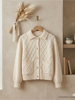 Ciao Lucia Tomayo Cardigan Ivory 100% Merino Wool Cable Knit NWT XS